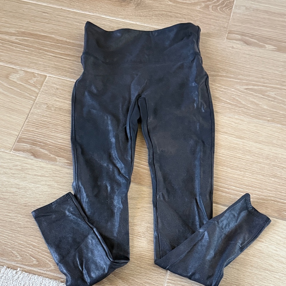 SPANX Black Faux Leather High-Waisted Leggings - Picture 3 of 4